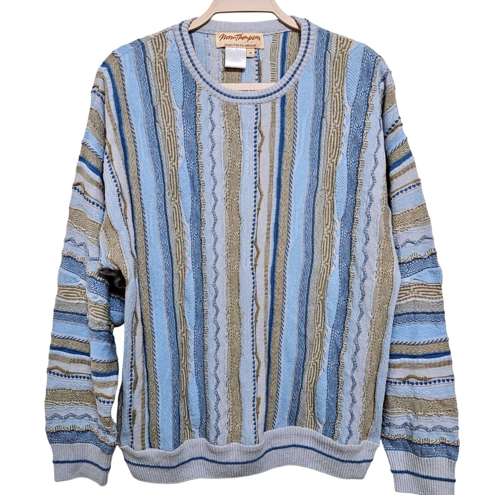 Vintage 90s Norm Thompson 3D Textured Coogi Style Knit Sweater Pullover Biggie M